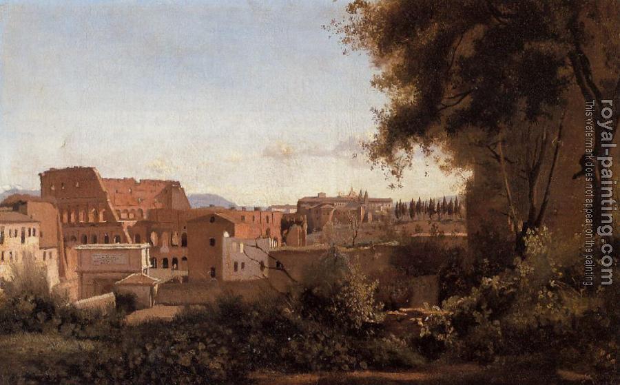 Jean-Baptiste-Camille Corot : Rome, View from the Farnese Gardens, Noon(Study of the Coliseum)